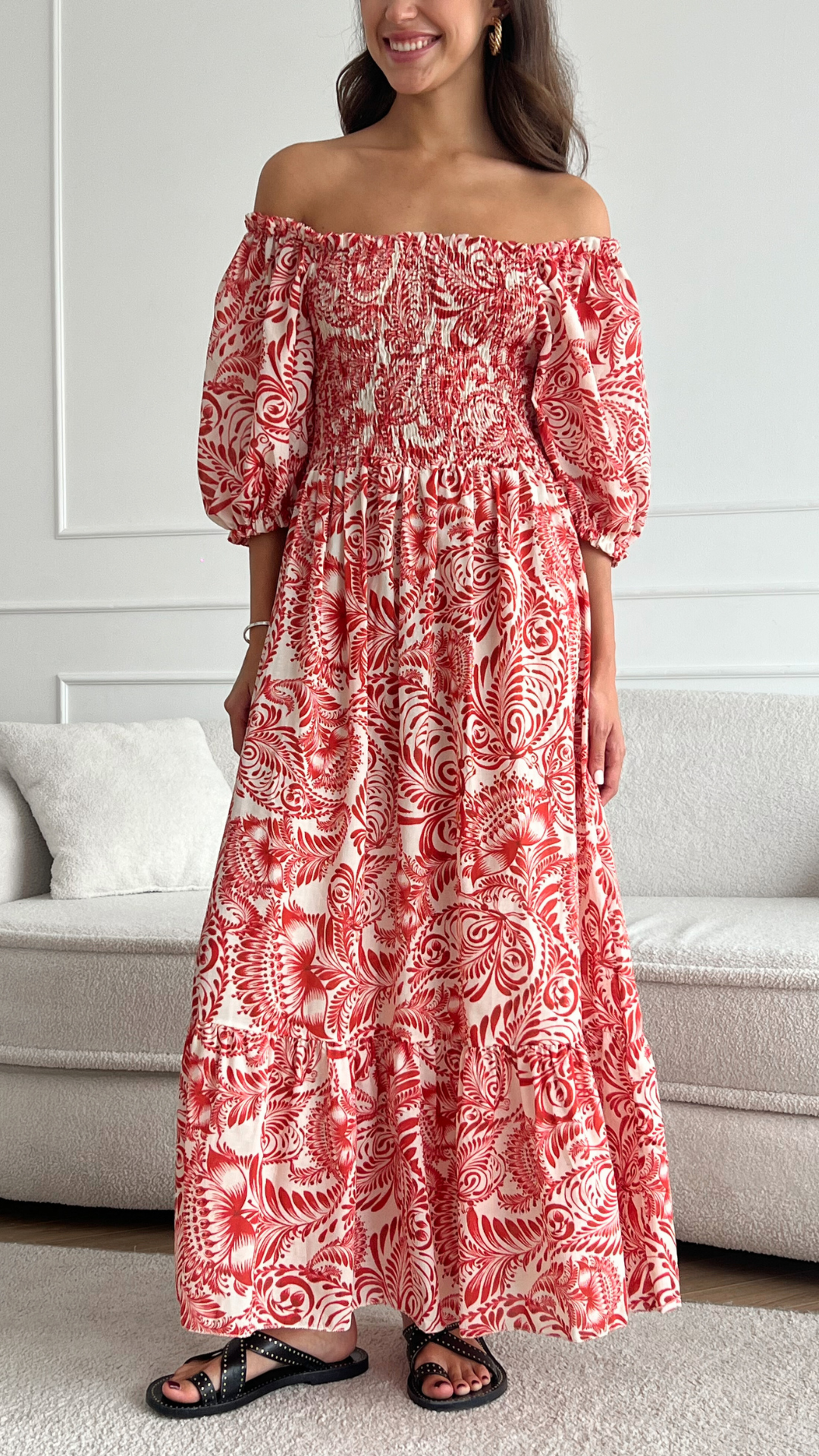 Carina Print Dress - Red Print