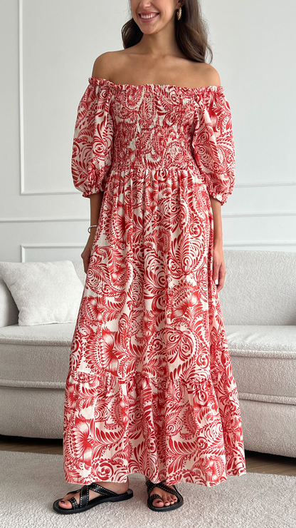 Carina Print Dress - Red Print