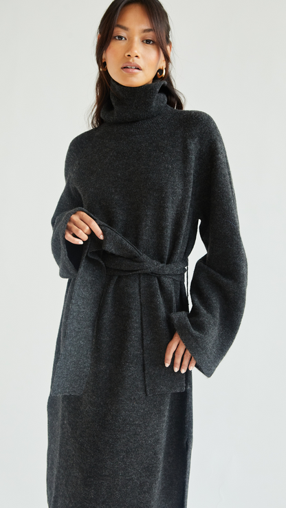 Abbie Knitted Dress - Black Melange