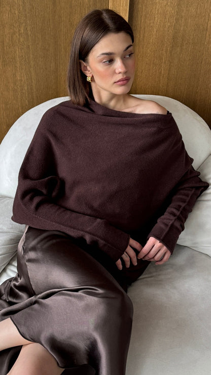 Natalie Asymmetric Sweater - Dark Espresso