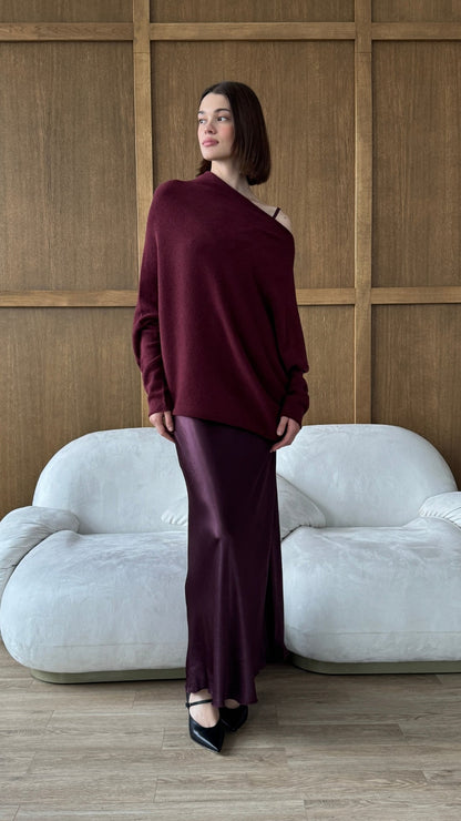 Natalie Asymmetric Sweater - Burgundy