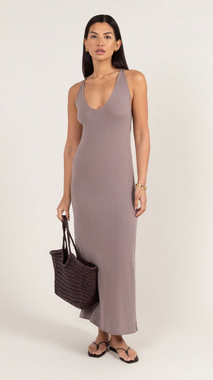 Sofia Knitted Slip Dress - Mink