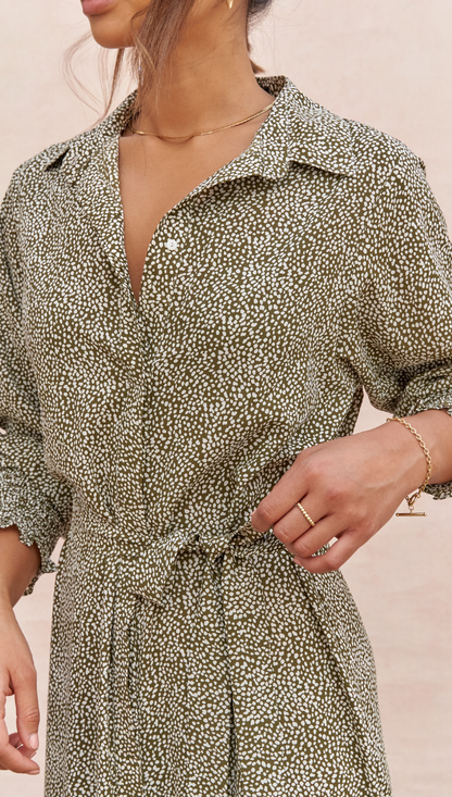 Alina Shirt Dress - Khaki Print