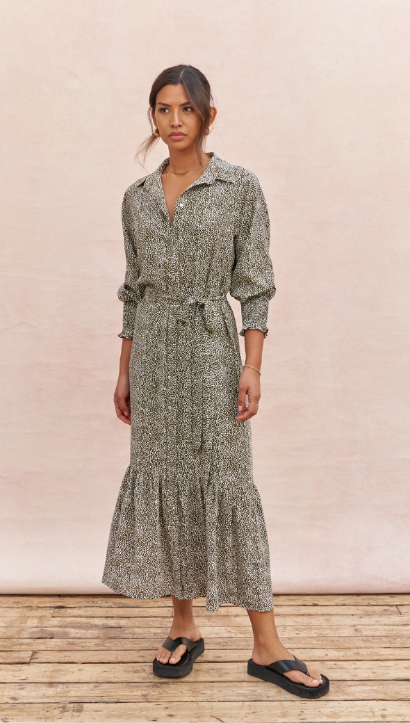 Alina Shirt Dress - Khaki Print