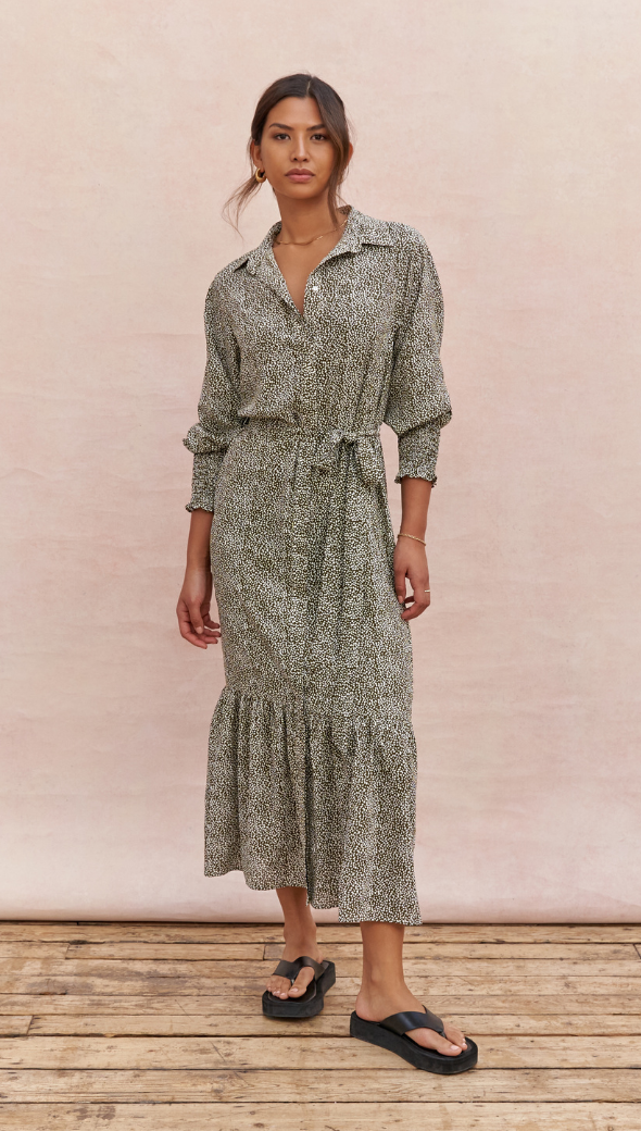 Alina Shirt Dress - Khaki Print