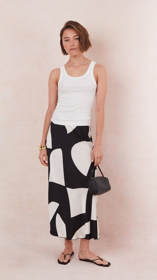 Sasha Satin Printed Skirt - Abstract Print