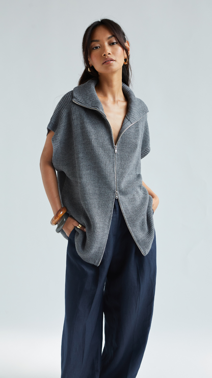 Millie Sleeveless Knit Cardigan - Grey
