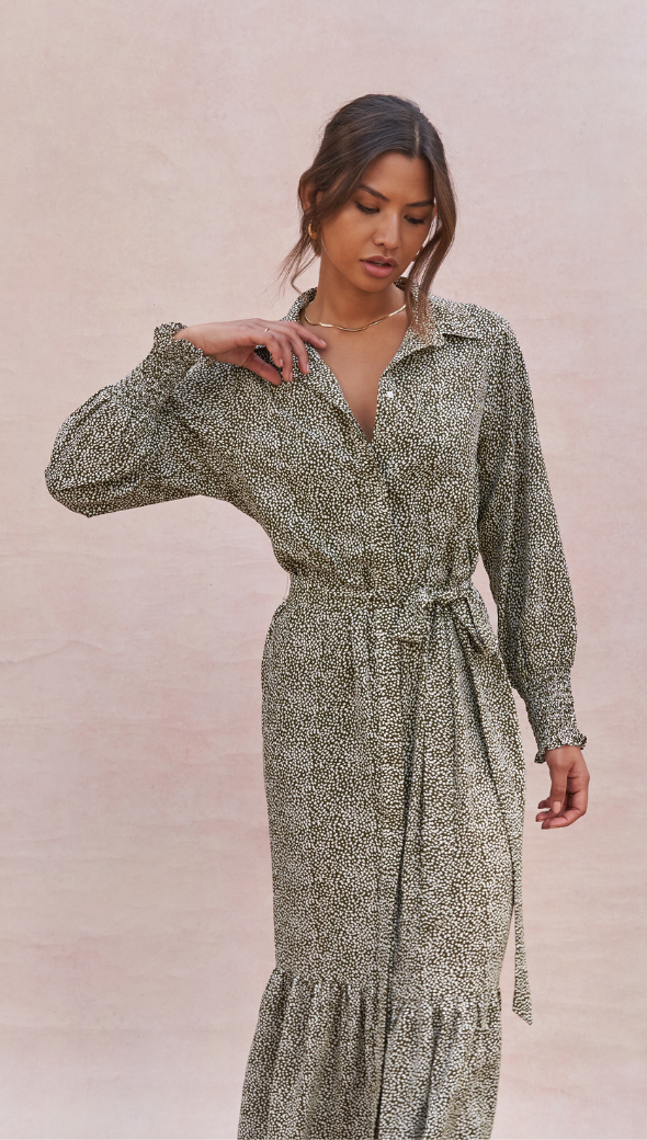 Alina Shirt Dress - Khaki Print