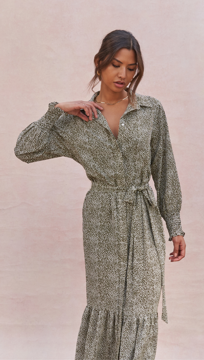 Alina Shirt Dress - Khaki Print