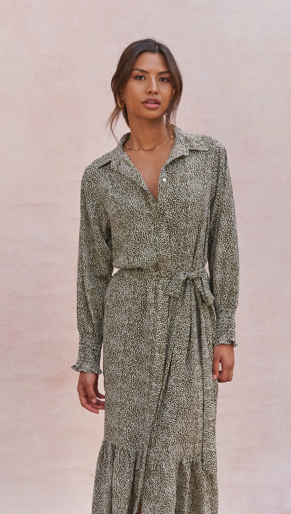 Alina Shirt Dress - Khaki Print