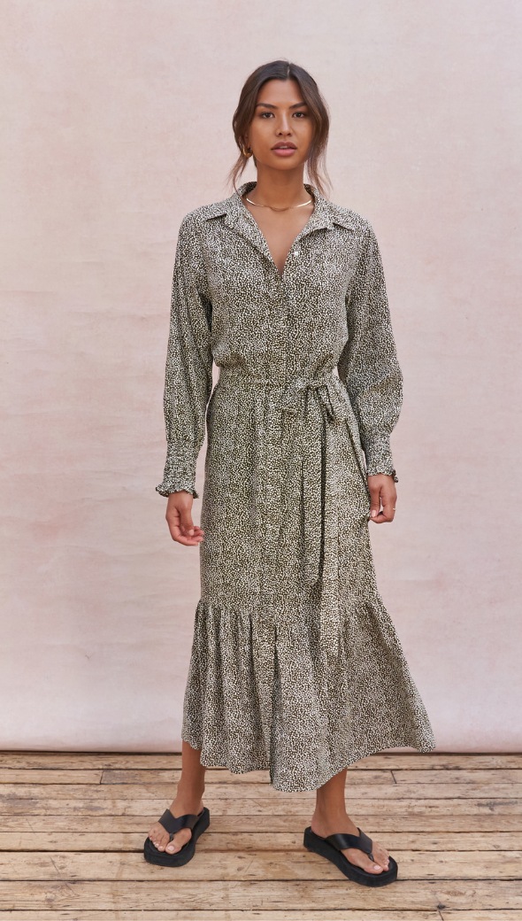 Alina Shirt Dress - Khaki Print