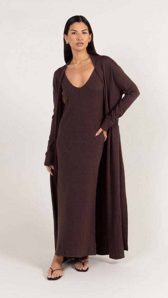 Sofia Long Line Cardigan - Dark Espresso
