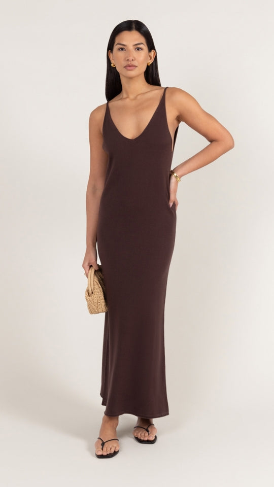 Sofia Knitted Slip Dress - Dark Espresso