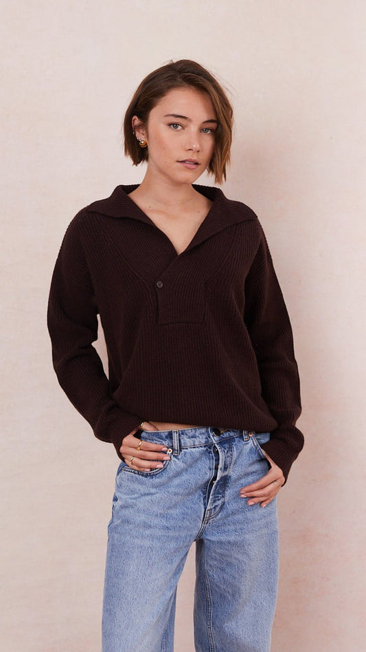 Quinn Cashmere Blend Sweater  - Chocolate