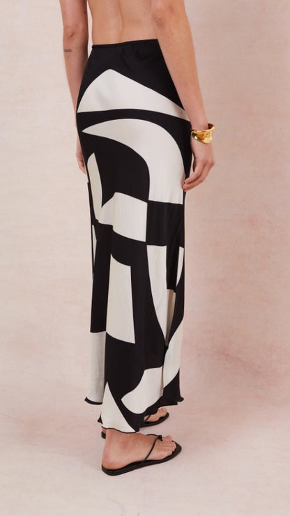 Sasha Satin Printed Skirt - Abstract Print