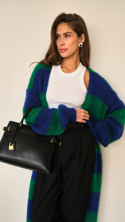 Kay Cardigan - Emerald Blue Marine Stripes
