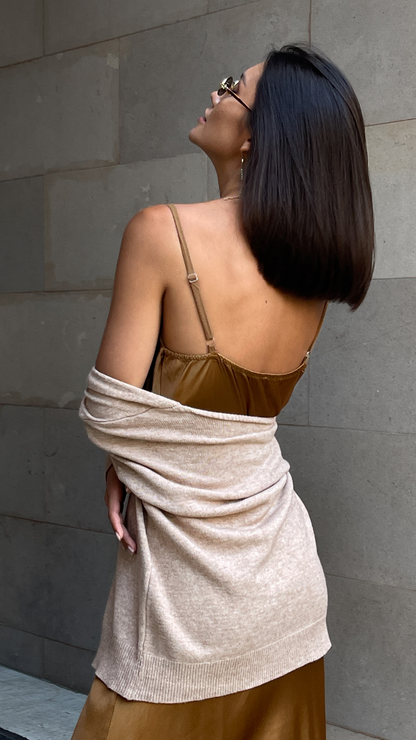 Iris Satin Dress - Caramel