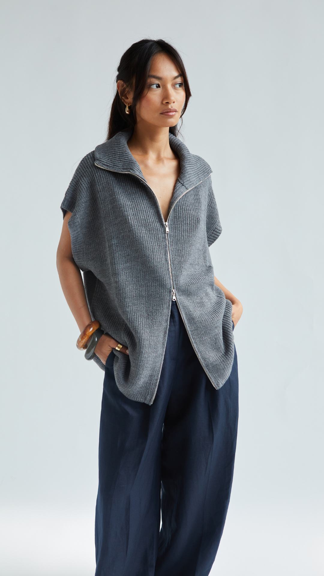 Millie Sleeveless Knit Cardigan - Grey