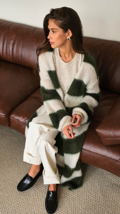 Kay Cardigan - Khaki Off - White Stripes