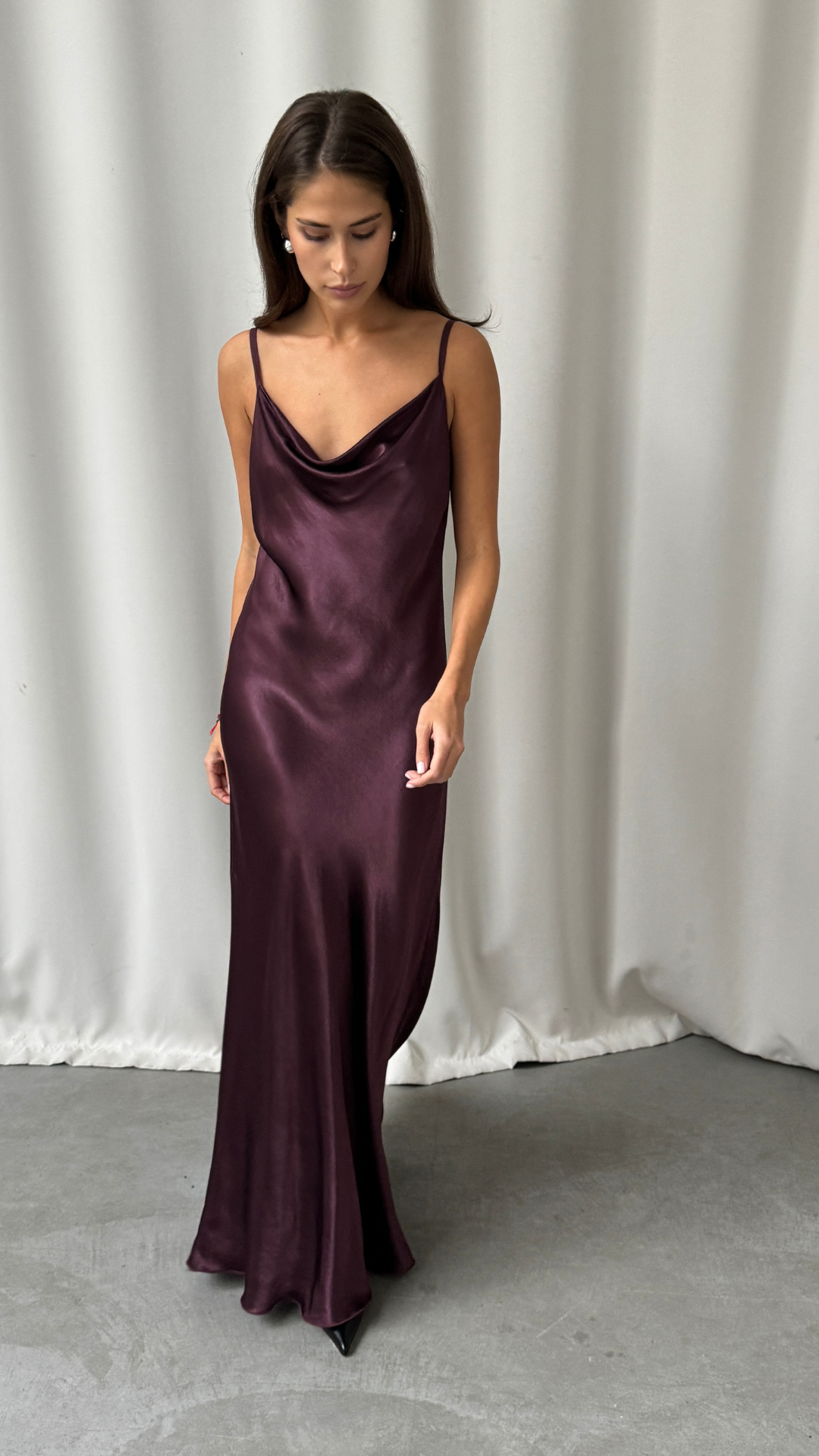 Alena Satin Dress - Burgundy