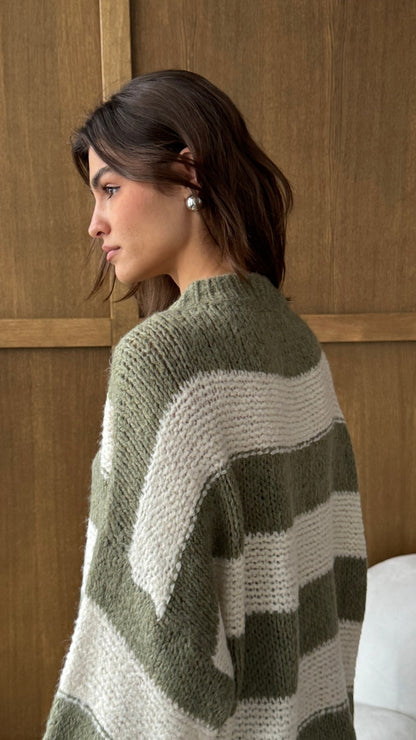 Maisie Sweater - Off-White - Khaki Stripes