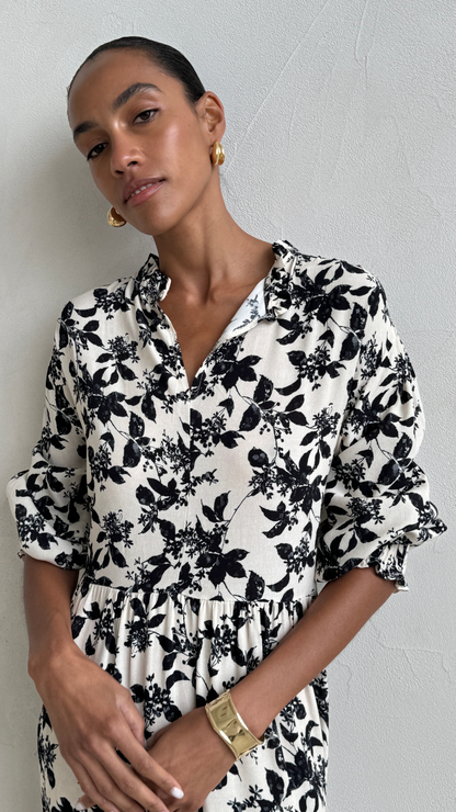 Olivia Dress - Black Floral Print
