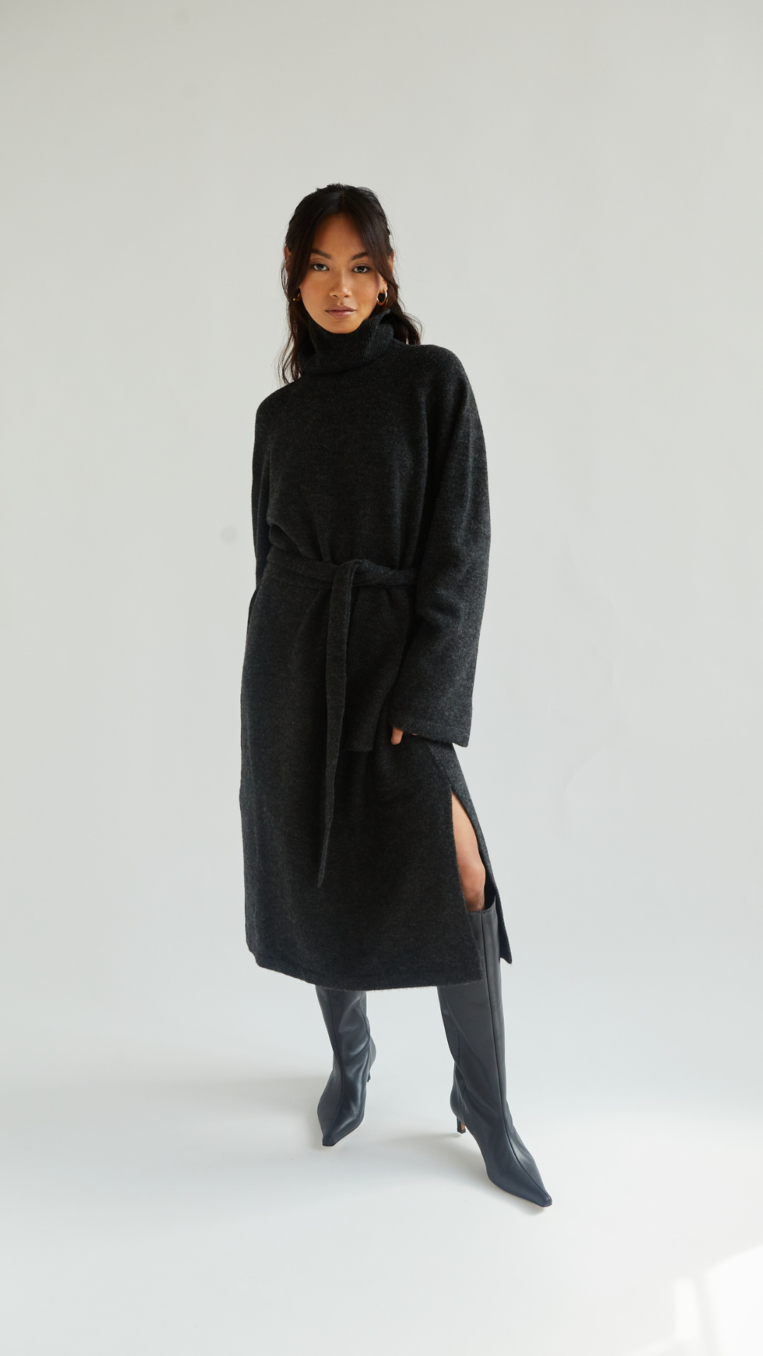 Abbie Knitted Dress - Black Melange