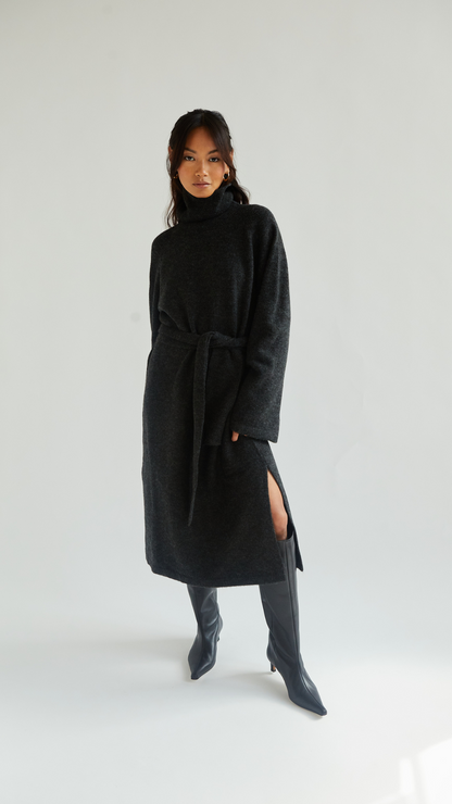 Abbie Knitted Dress - Black Melange