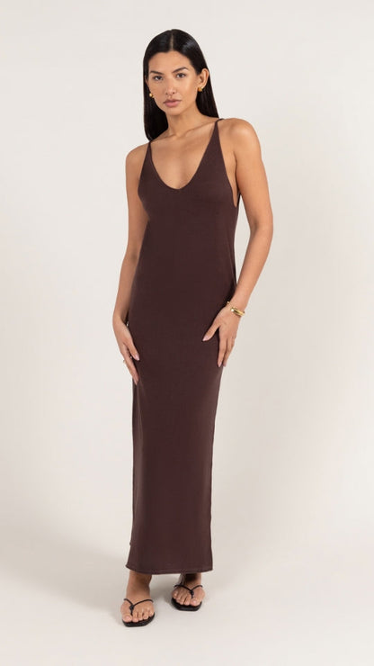 Sofia Knitted Slip Dress - Dark Espresso