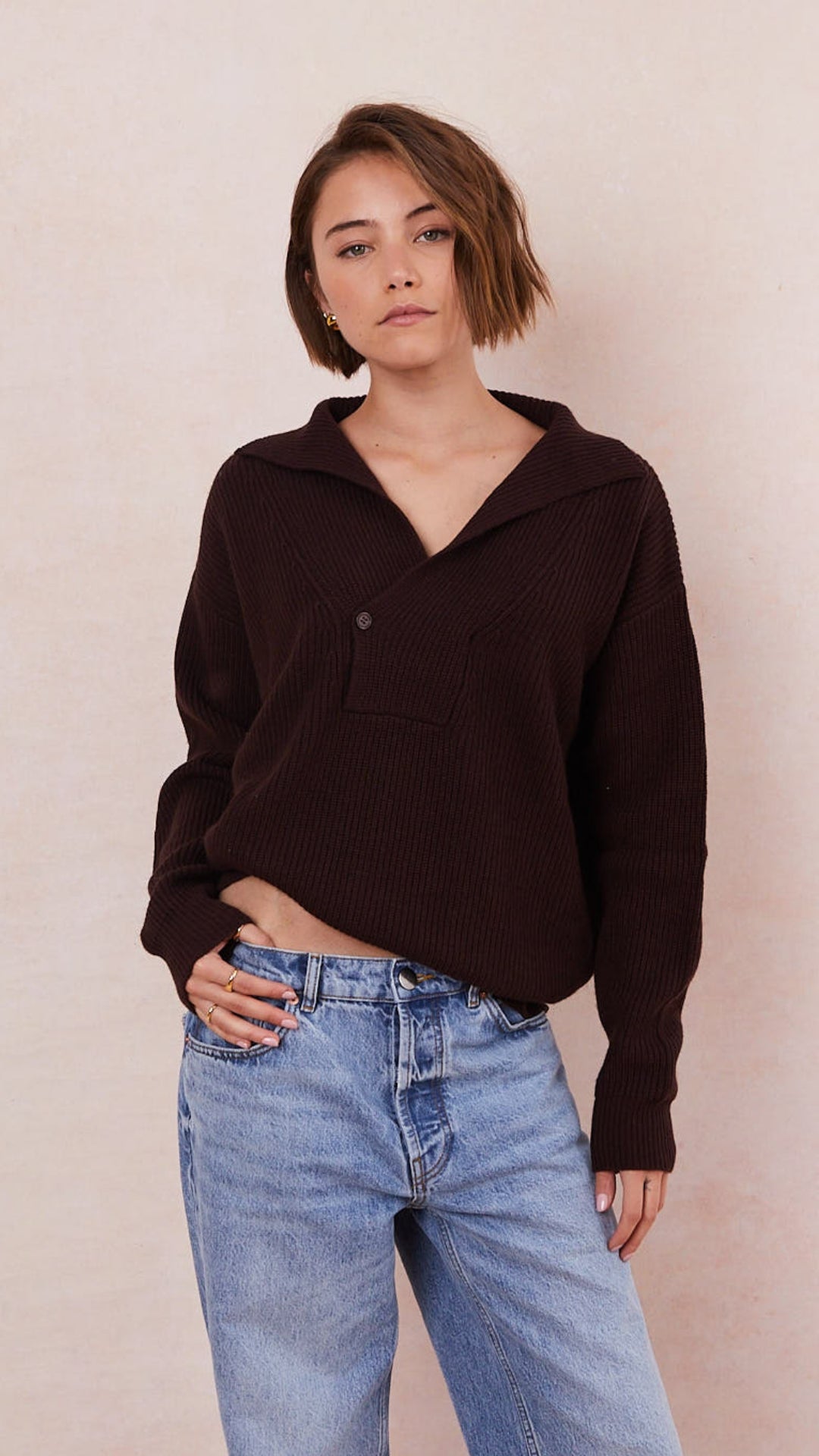 Quinn Cashmere Blend Sweater  - Chocolate