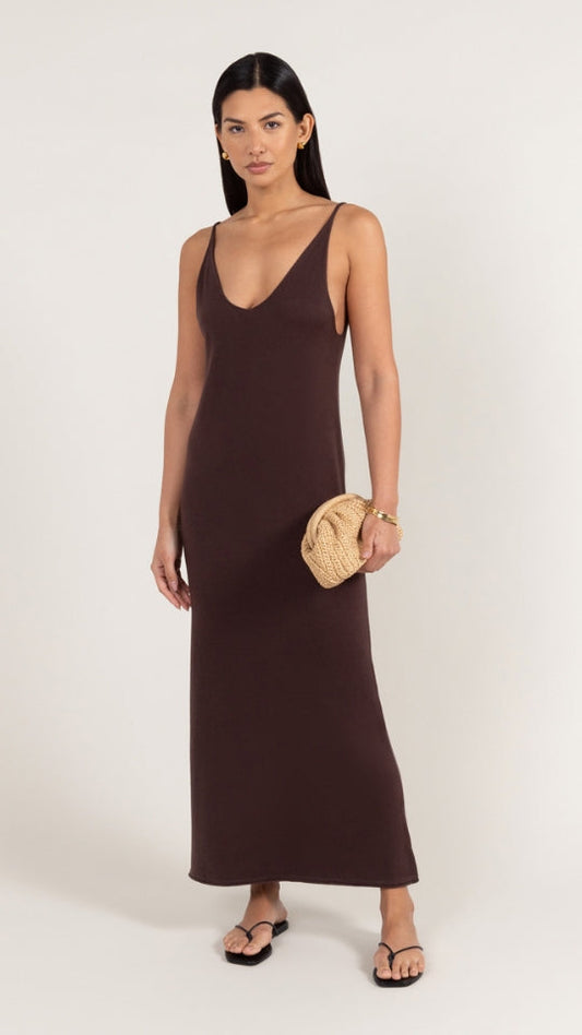 Sofia Knitted Slip Dress - Dark Espresso