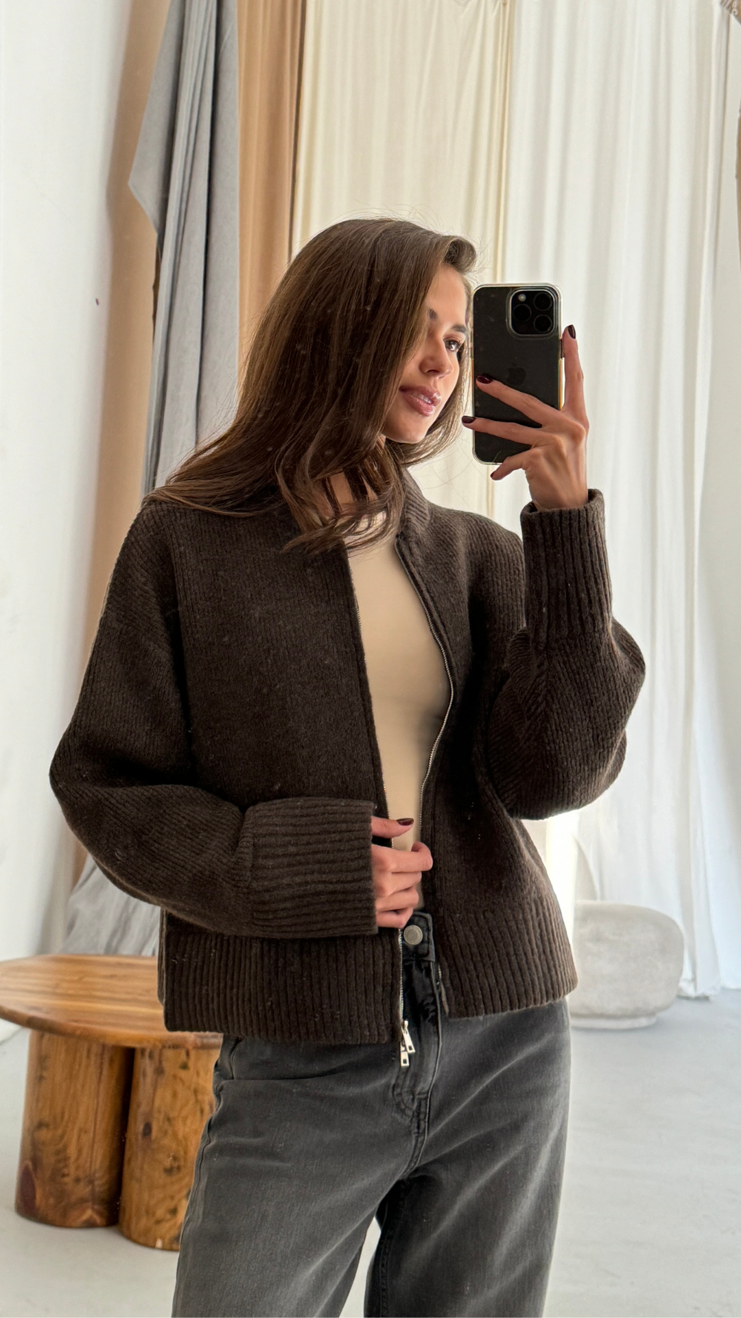 Zoey Zip Cardigan - Dark Espresso