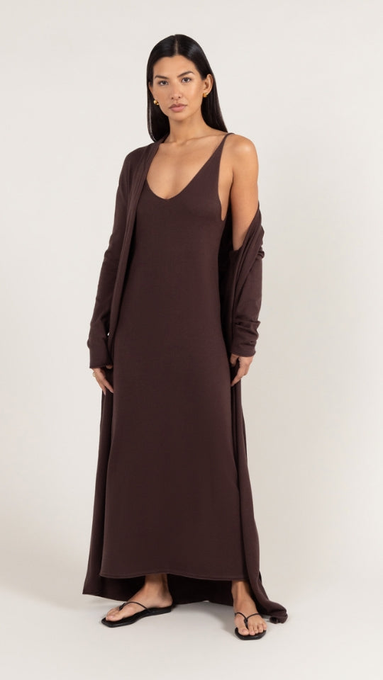 Sofia Long Line Cardigan - Dark Espresso
