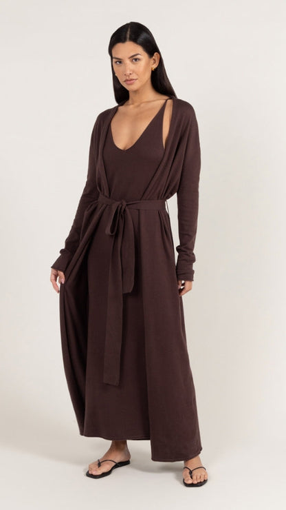 Sofia Long Line Cardigan - Dark Espresso