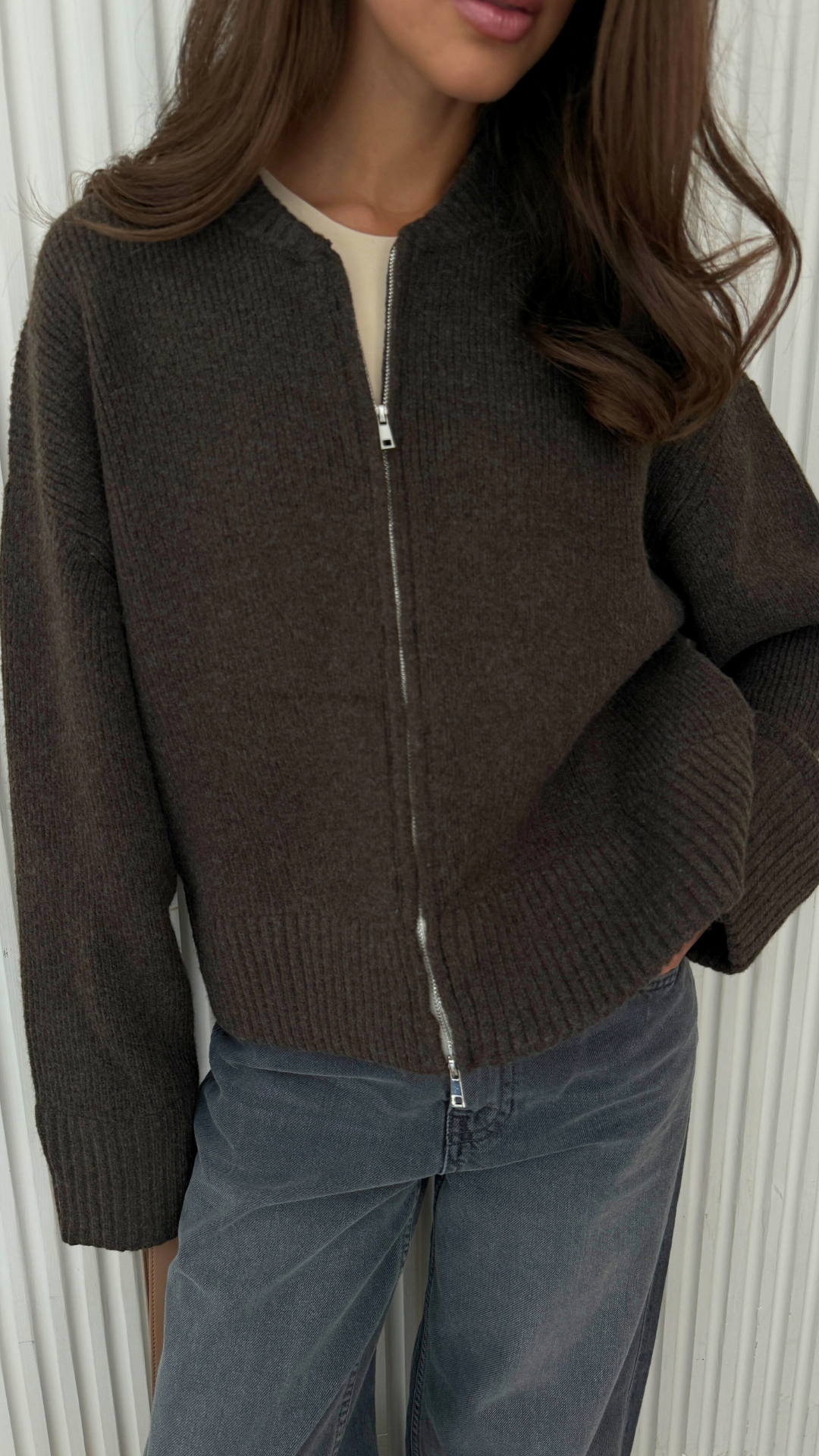 Zoey Zip Cardigan - Dark Espresso