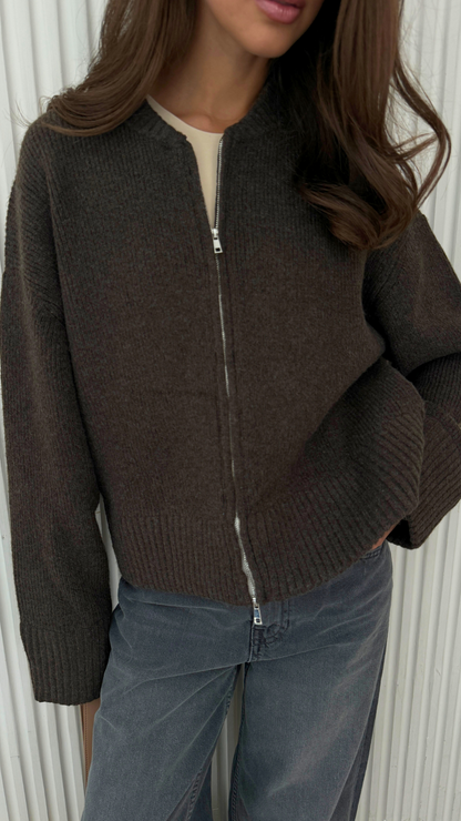 Zoey Zip Cardigan - Dark Espresso