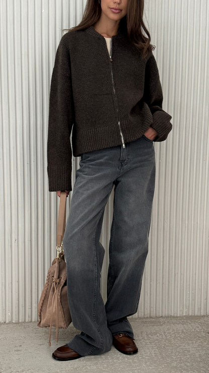 Zoey Zip Cardigan - Dark Espresso
