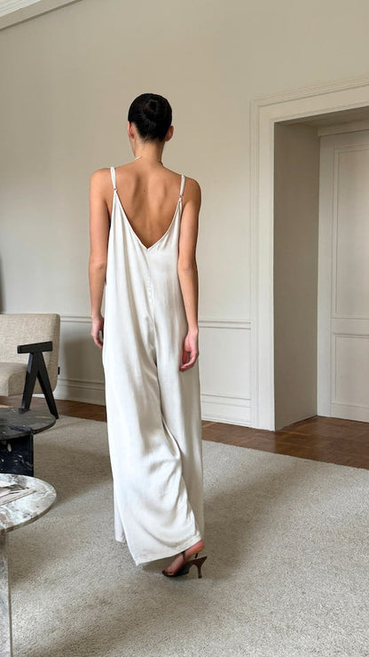 Natalie Satin Jumpsuit - Ivory