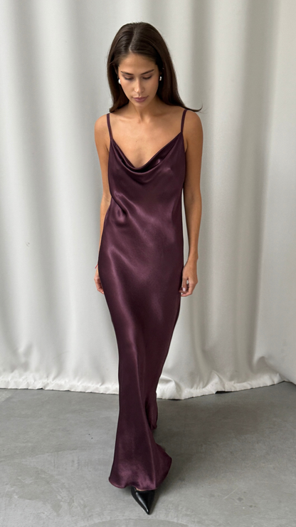 Alena Satin Dress - Burgundy