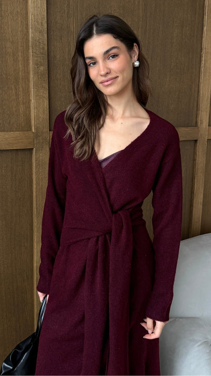 Keira Knit Wrap Dress - Bordeaux