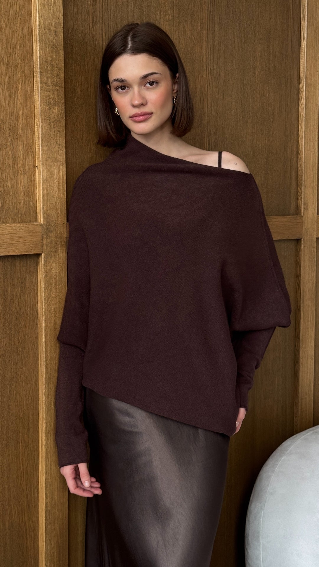 Natalie Asymmetric Sweater - Dark Espresso