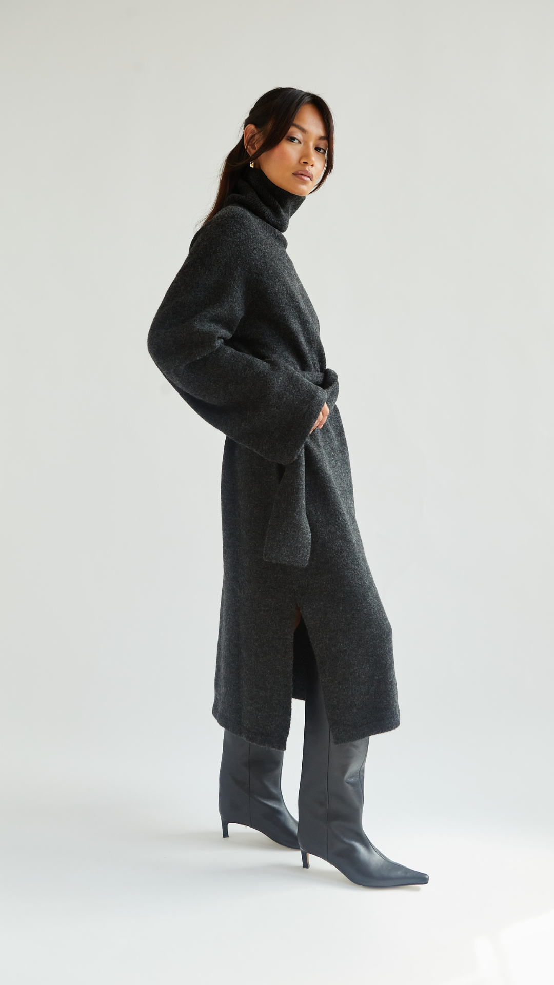 Abbie Knitted Dress - Black Melange