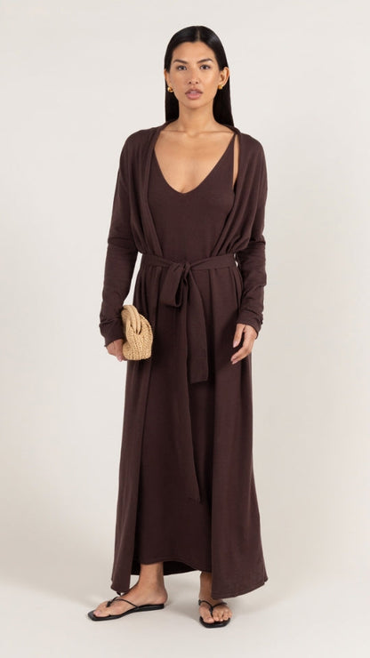 Sofia Long Line Cardigan - Dark Espresso