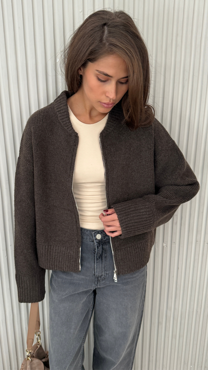 Zoey Zip Cardigan - Dark Espresso