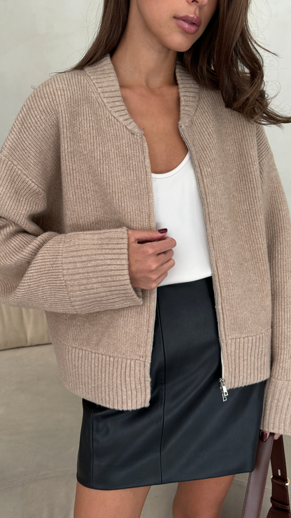 Zoey Zip Cardigan - Sand