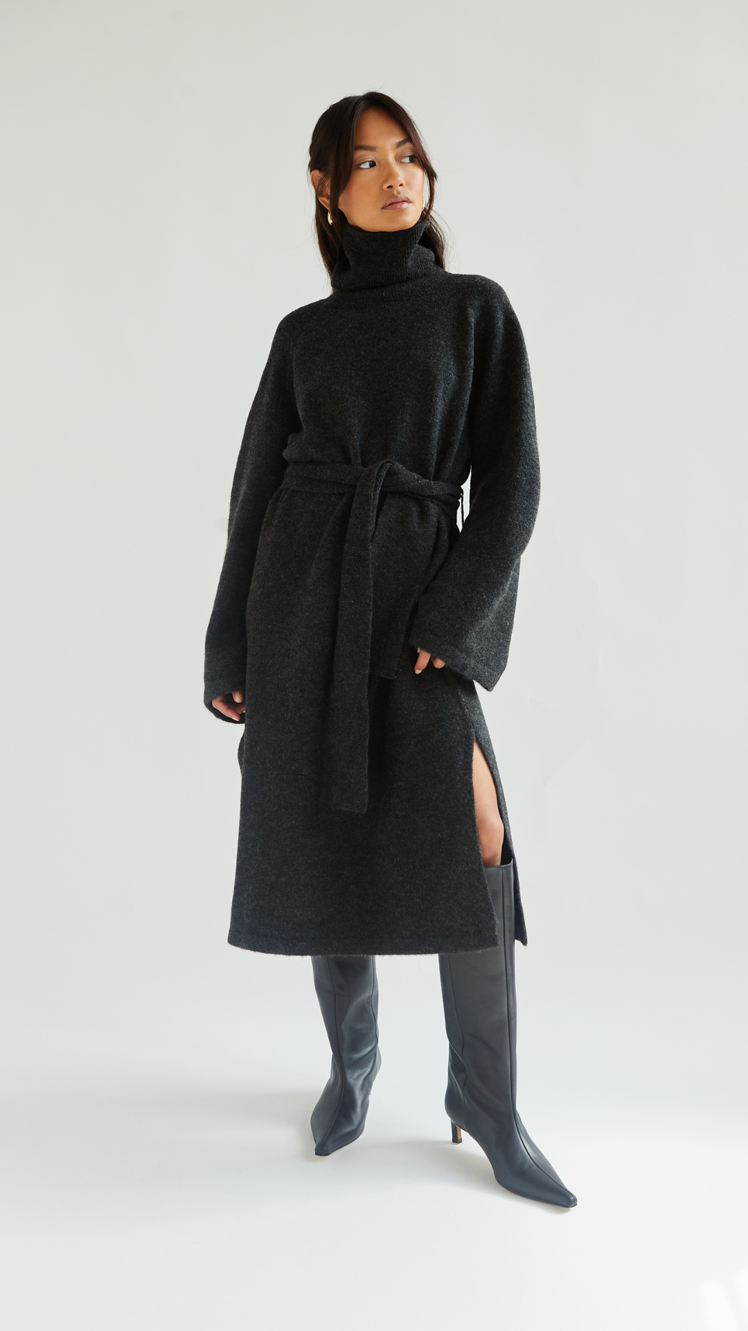 Abbie Knitted Dress - Black Melange