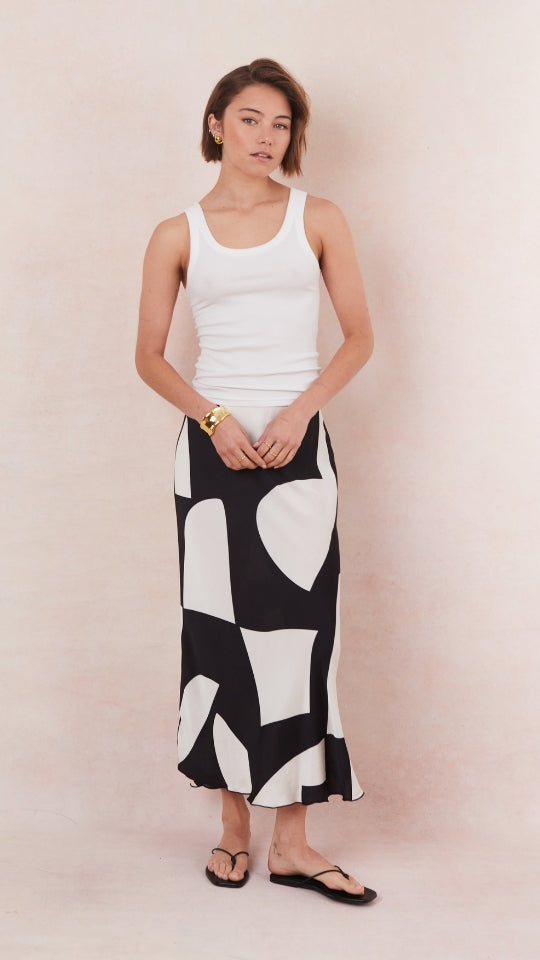 Sasha Satin Printed Skirt - Abstract Print