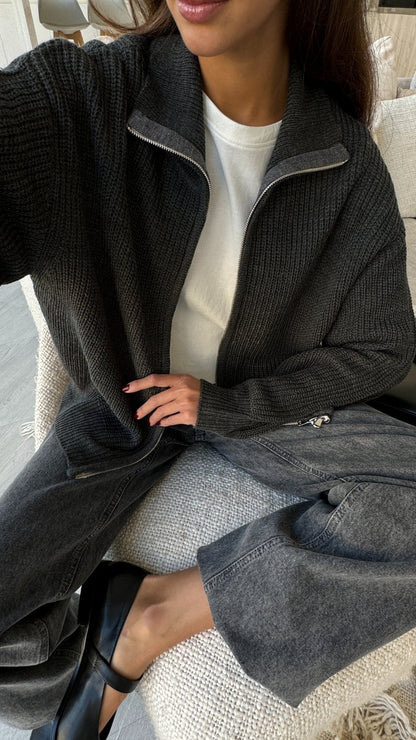 Allia Zip Cardigan - Grey
