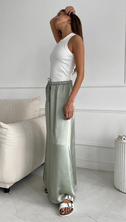 Phoebe Satin Skirt - Eucalyptus