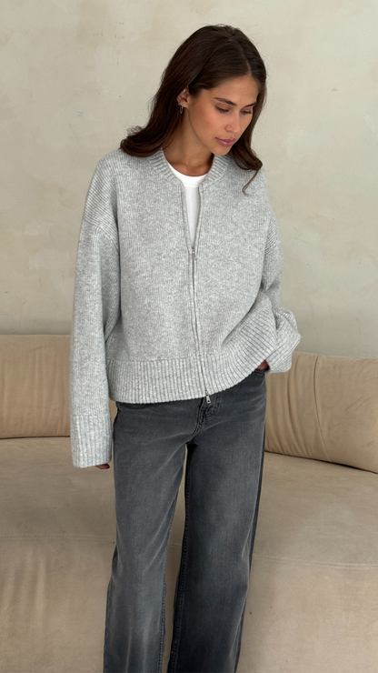 Zoey Zip Cardigan - Silver Grey